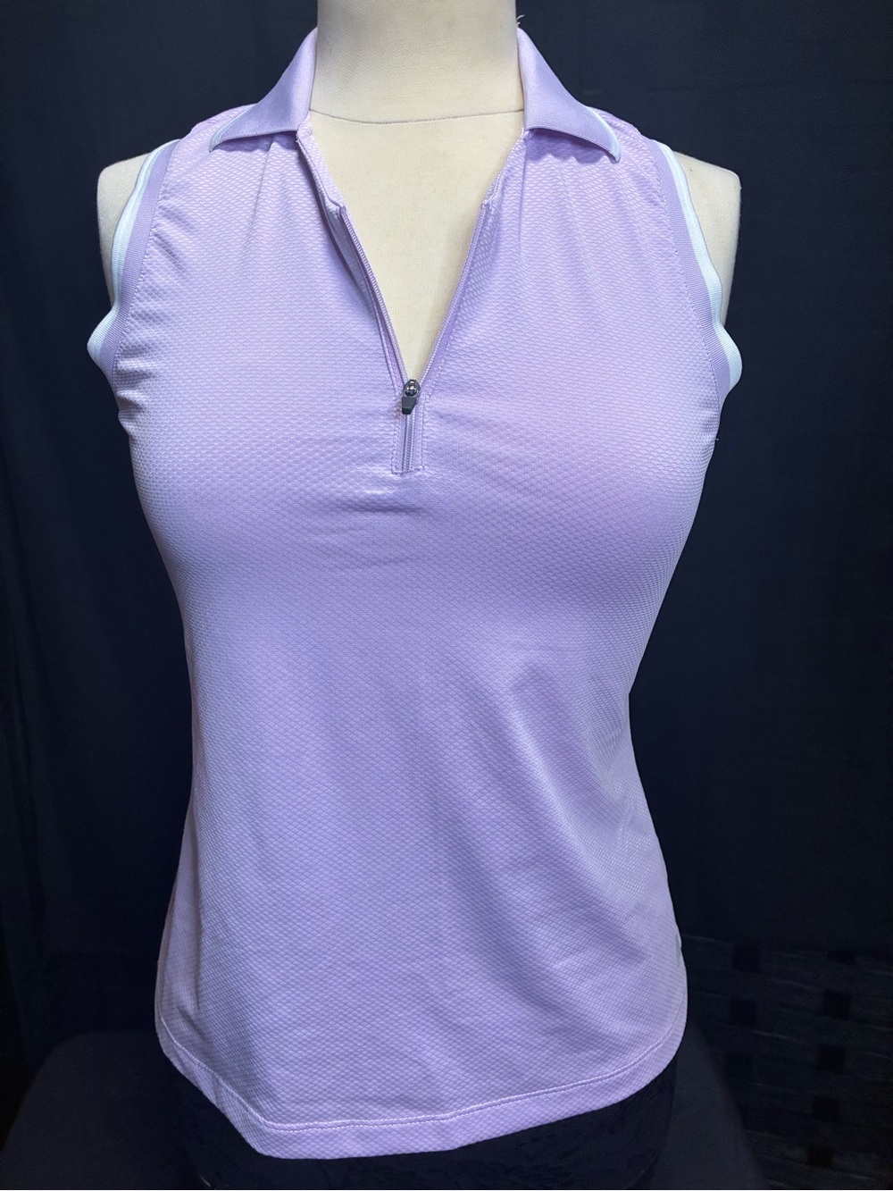 Prince Lavender Half-Zip Polo Tank with White Trim